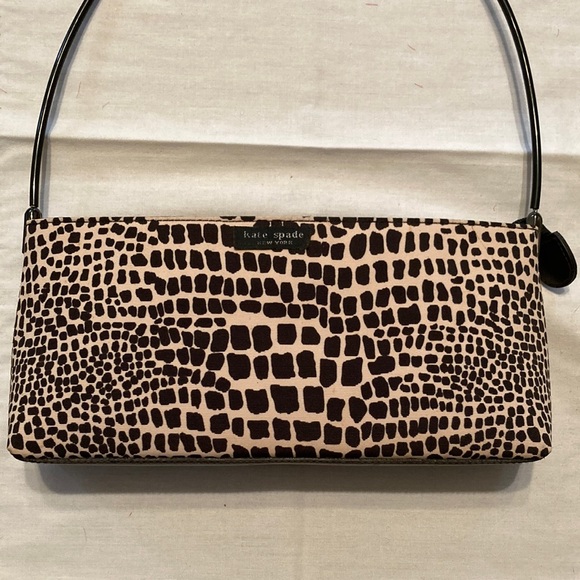 kate spade Handbags - KATE SPADE, HOST PICK 11” x 5” x 2”, black/tan anml. print mat’l. $50